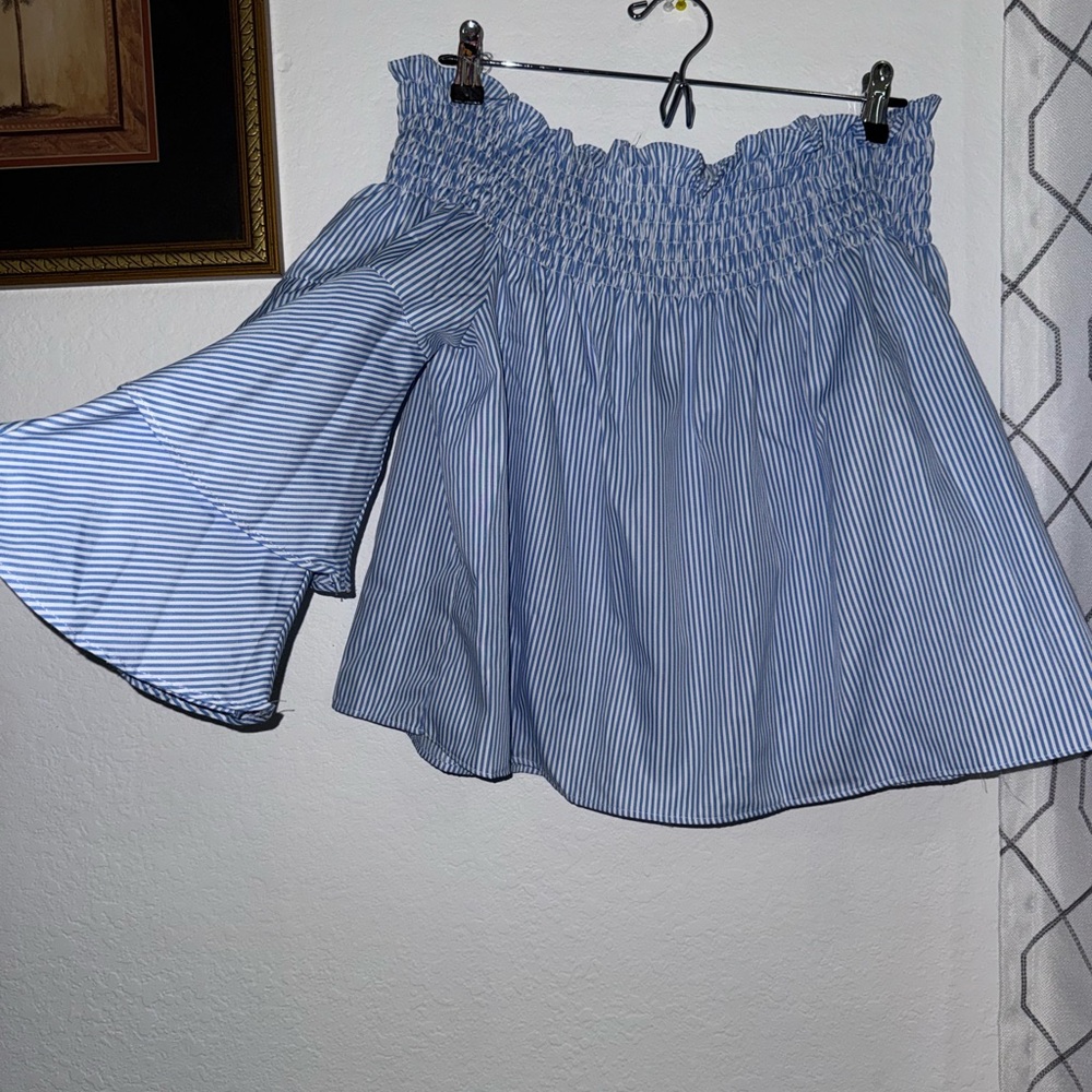 Elegant Blue Striped Women's A-Line Top